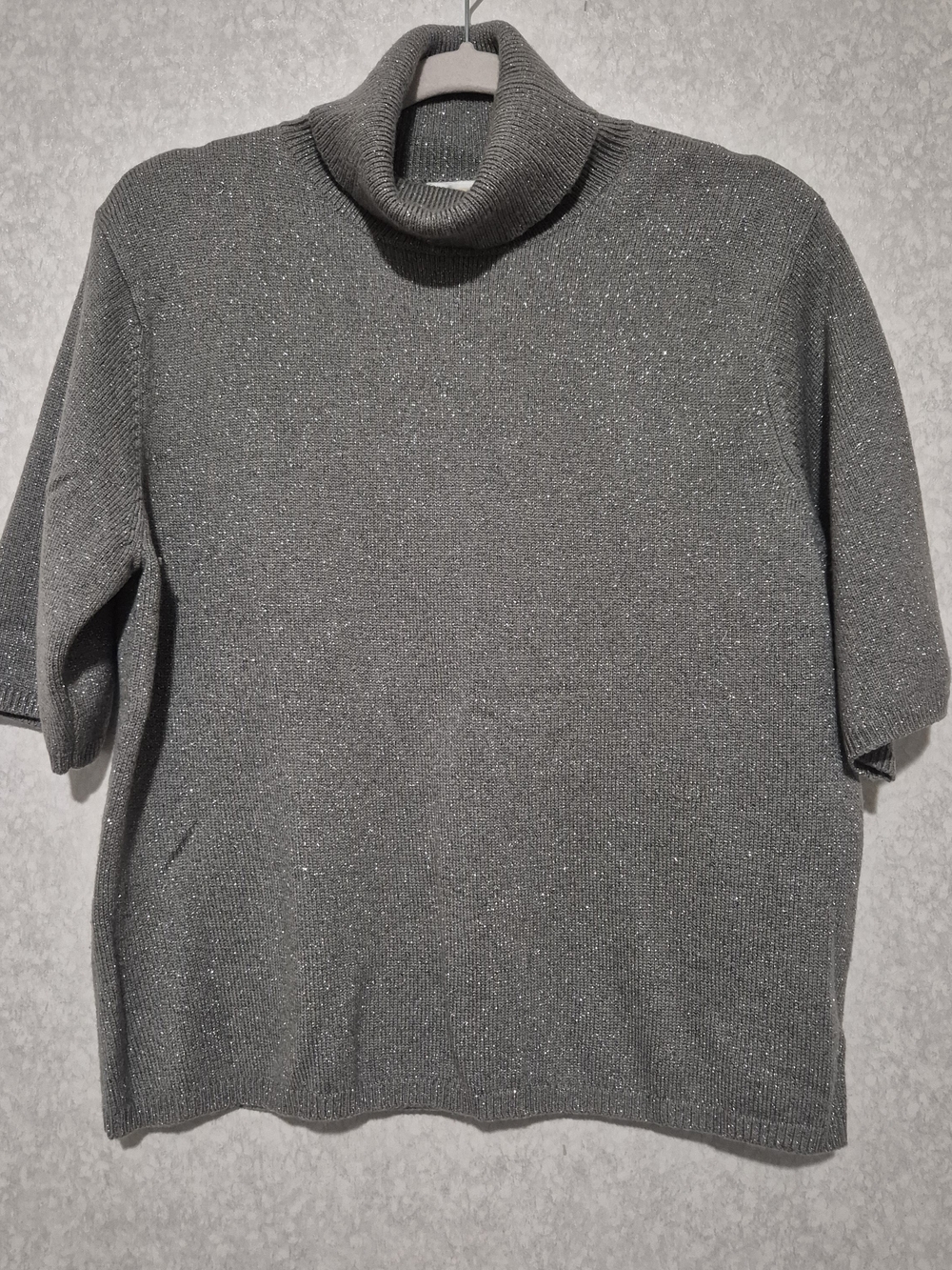 Talbots Gray Sparkle Short-Sleeve Turtleneck Sweater-Size:XL